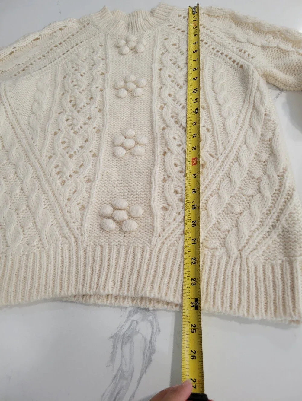 J. Crew Cream Bobble Cable Knit Cottage Academia Cozy Sweater Small